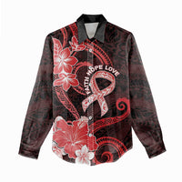 Heart Health Awareness Women Casual Shirt Warrior Wears Red Polynesian Style