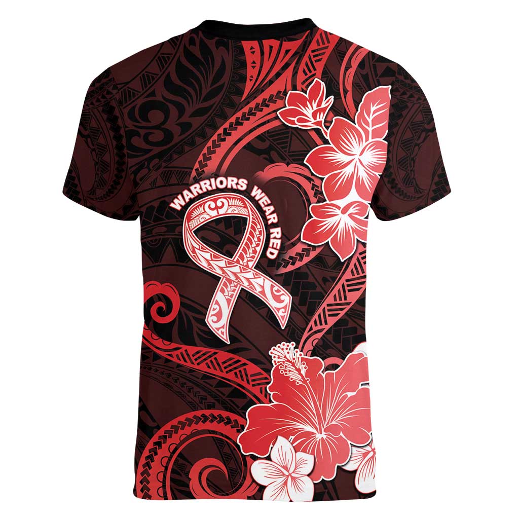 Heart Health Awareness Women V-Neck T-Shirt Warrior Wears Red Polynesian Style