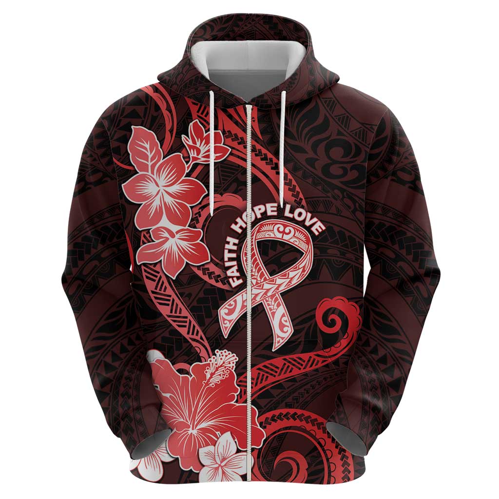 Heart Health Awareness Zip Hoodie Warrior Wears Red Polynesian Style