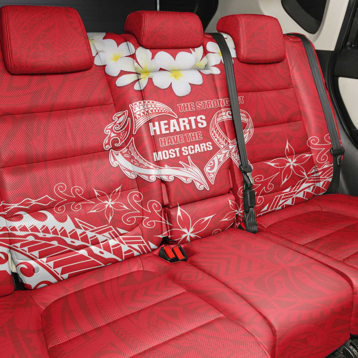 Heart Health Awareness Back Car Seat Cover Polynesian Red Ribbon