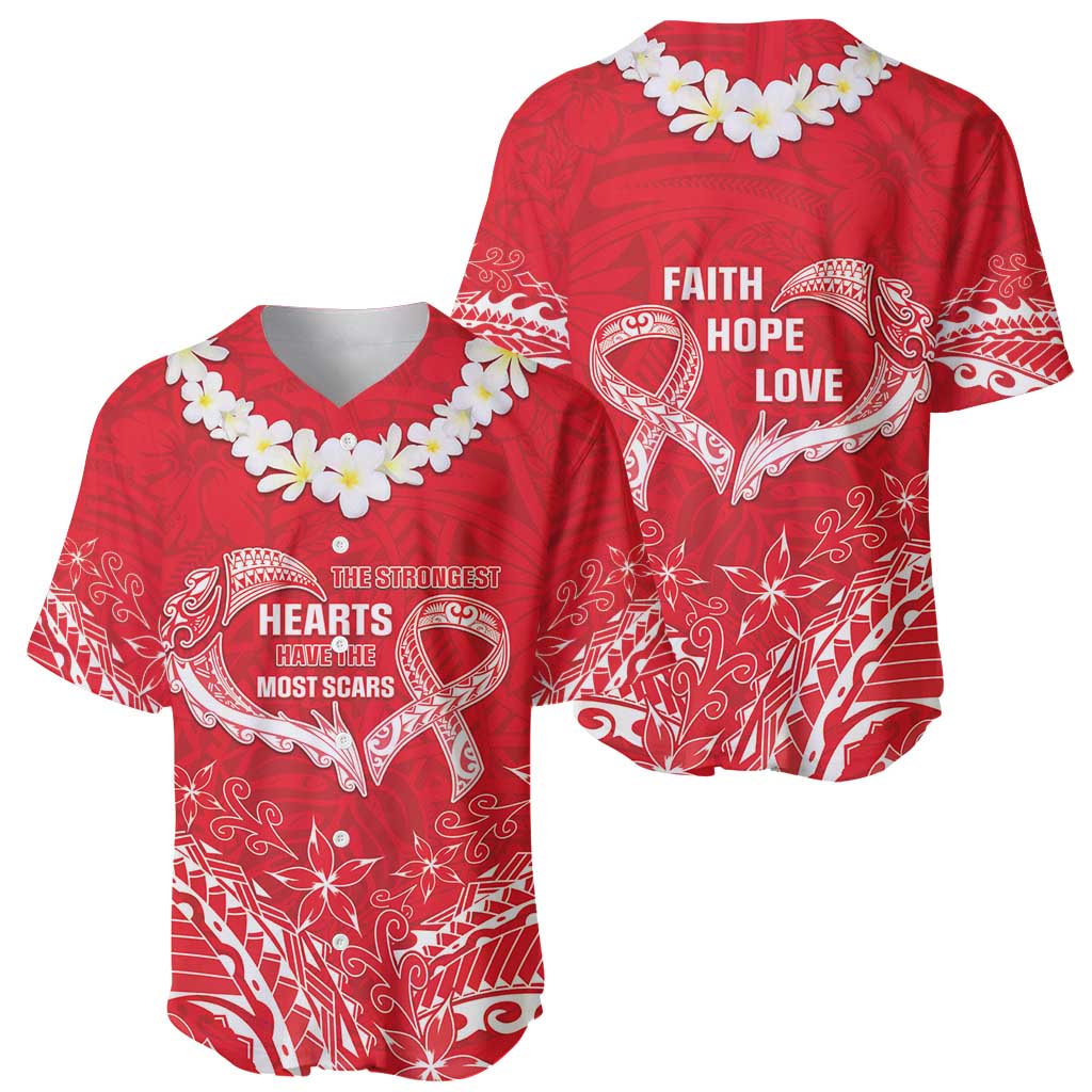 Heart Health Awareness Baseball Jersey Polynesian Red Ribbon