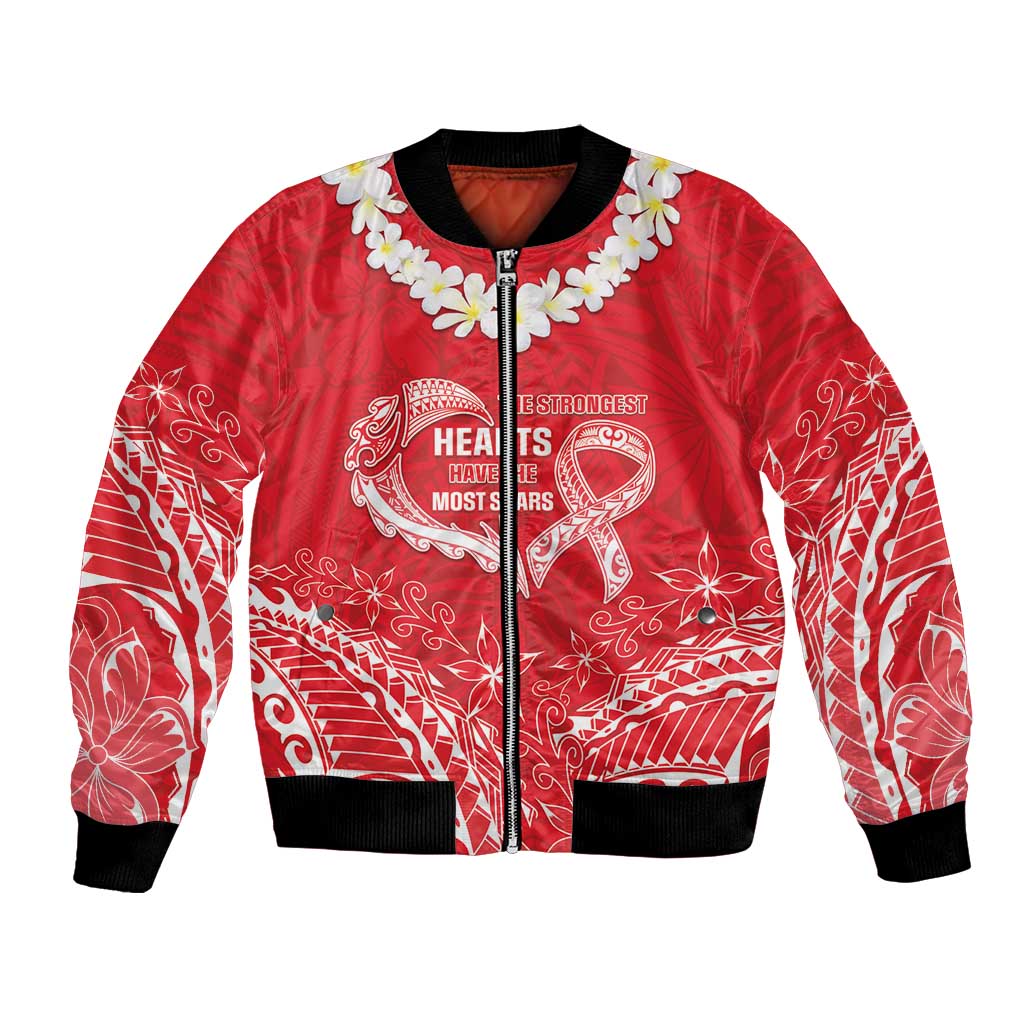 Heart Health Awareness Bomber Jacket Polynesian Red Ribbon