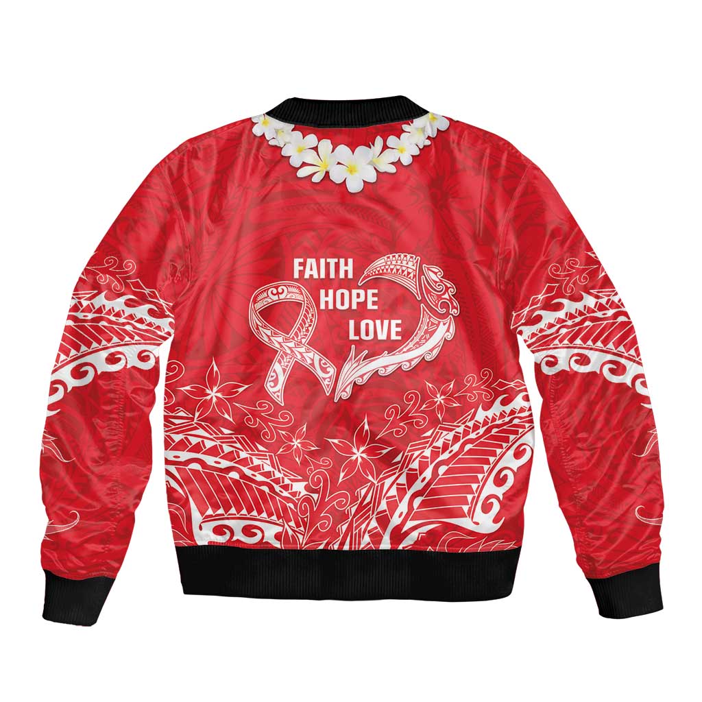 Heart Health Awareness Bomber Jacket Polynesian Red Ribbon