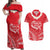 Heart Health Awareness Couples Matching Off Shoulder Maxi Dress and Hawaiian Shirt Polynesian Red Ribbon