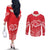 Heart Health Awareness Couples Matching Off The Shoulder Long Sleeve Dress and Long Sleeve Button Shirt Polynesian Red Ribbon