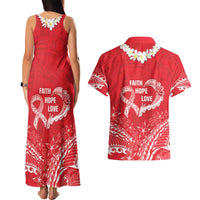 Heart Health Awareness Couples Matching Tank Maxi Dress and Hawaiian Shirt Polynesian Red Ribbon