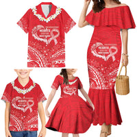 Heart Health Awareness Family Matching Mermaid Dress and Hawaiian Shirt Polynesian Red Ribbon