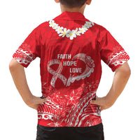 Heart Health Awareness Family Matching Off The Shoulder Long Sleeve Dress and Hawaiian Shirt Polynesian Red Ribbon