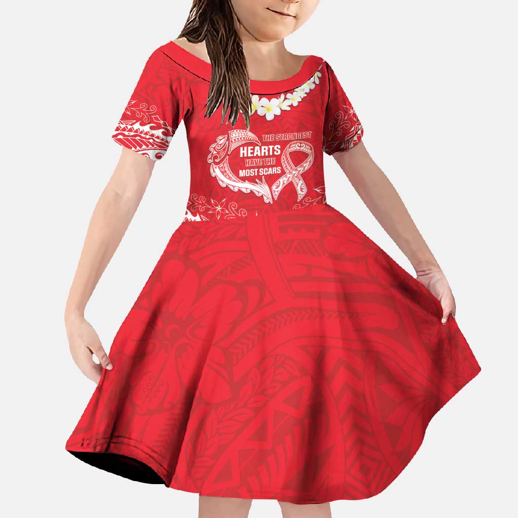 Heart Health Awareness Family Matching Off Shoulder Maxi Dress and Hawaiian Shirt Polynesian Red Ribbon