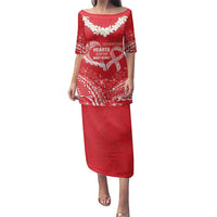 Heart Health Awareness Family Matching Puletasi and Hawaiian Shirt Polynesian Red Ribbon