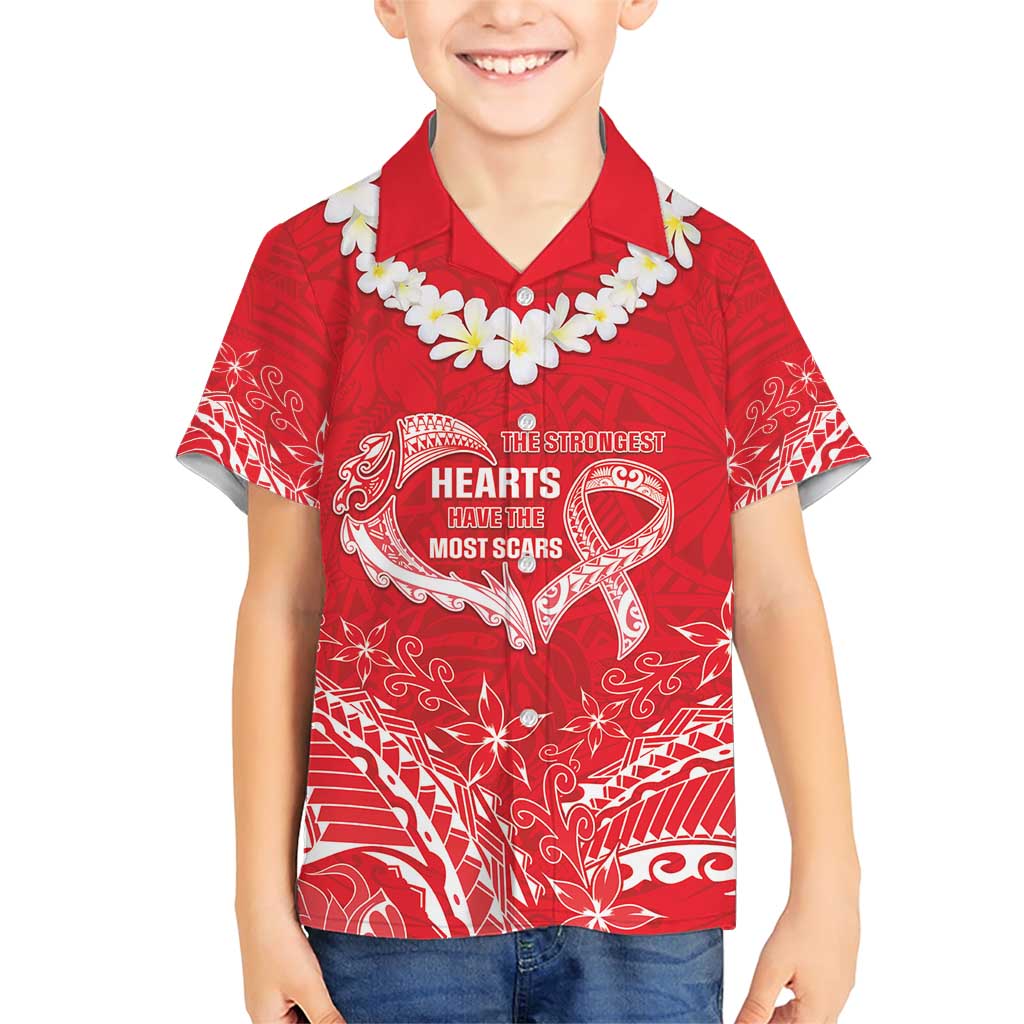Heart Health Awareness Family Matching Short Sleeve Bodycon Dress and Hawaiian Shirt Polynesian Red Ribbon