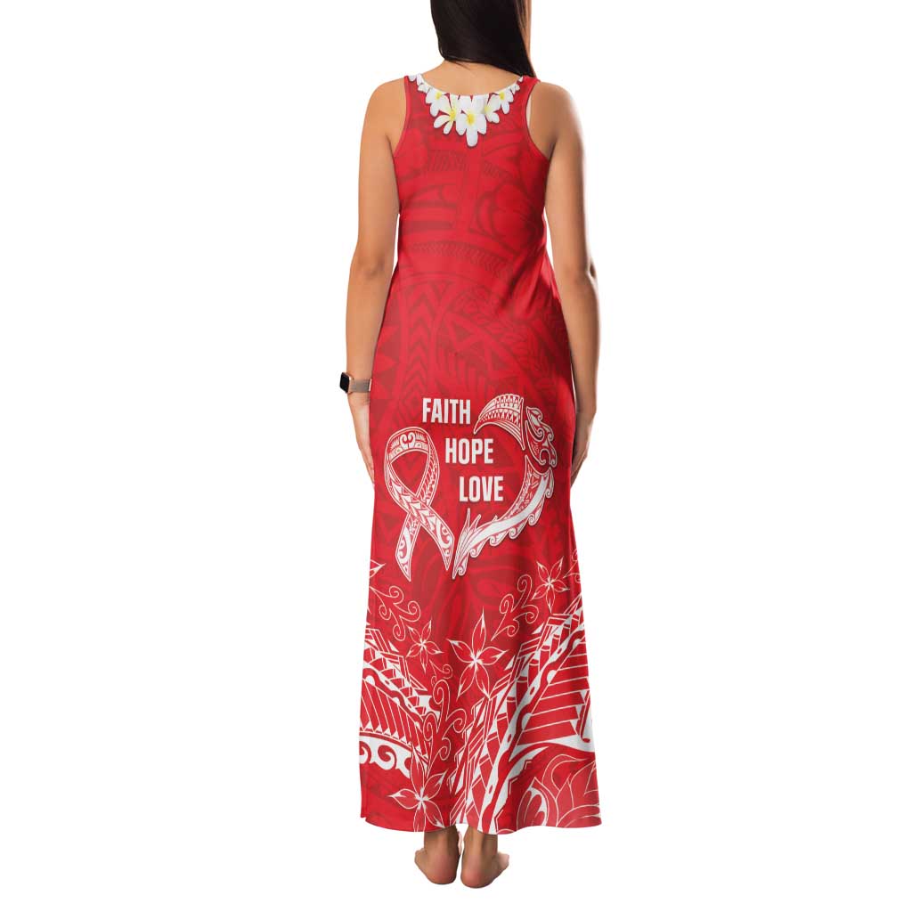 Heart Health Awareness Family Matching Tank Maxi Dress and Hawaiian Shirt Polynesian Red Ribbon