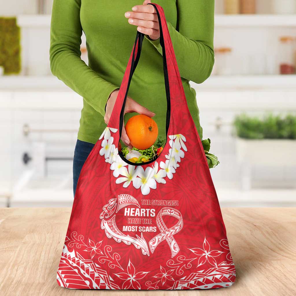 Heart Health Awareness Grocery Bag Polynesian Red Ribbon
