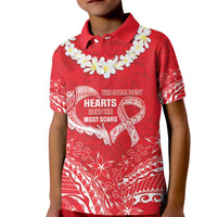 Heart Health Awareness Kid Polo Shirt Polynesian Red Ribbon