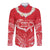 Heart Health Awareness Long Sleeve Button Shirt Polynesian Red Ribbon