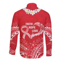 Heart Health Awareness Long Sleeve Button Shirt Polynesian Red Ribbon