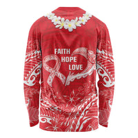 Heart Health Awareness Long Sleeve Shirt Polynesian Red Ribbon