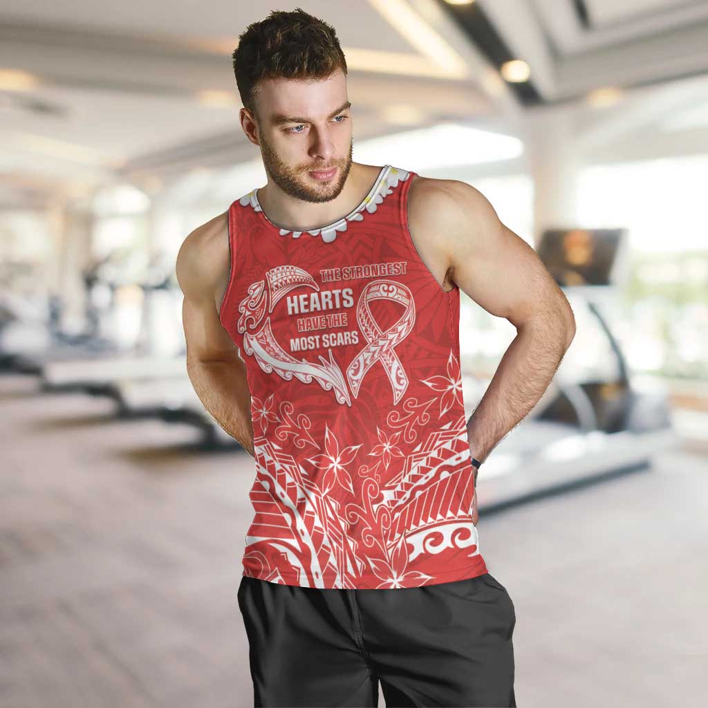 Heart Health Awareness Men Tank Top Polynesian Red Ribbon