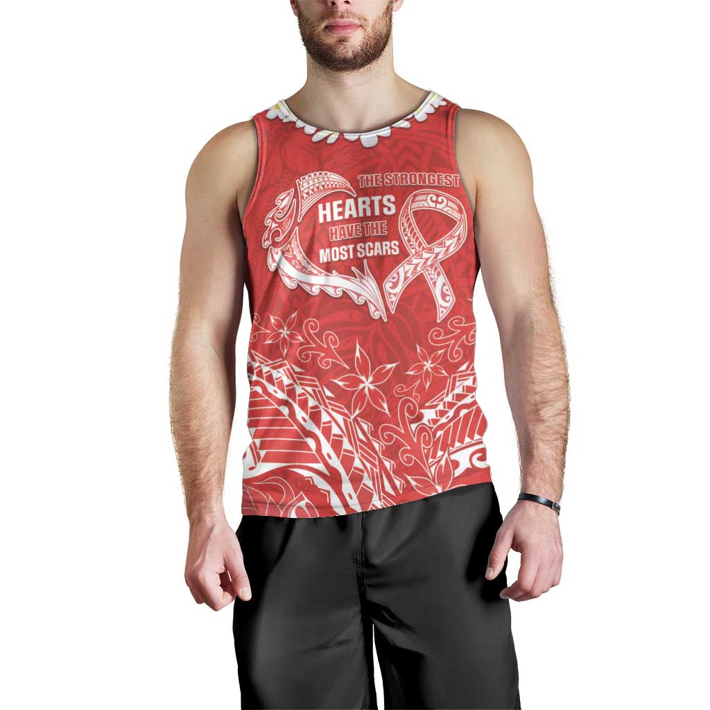 Heart Health Awareness Men Tank Top Polynesian Red Ribbon