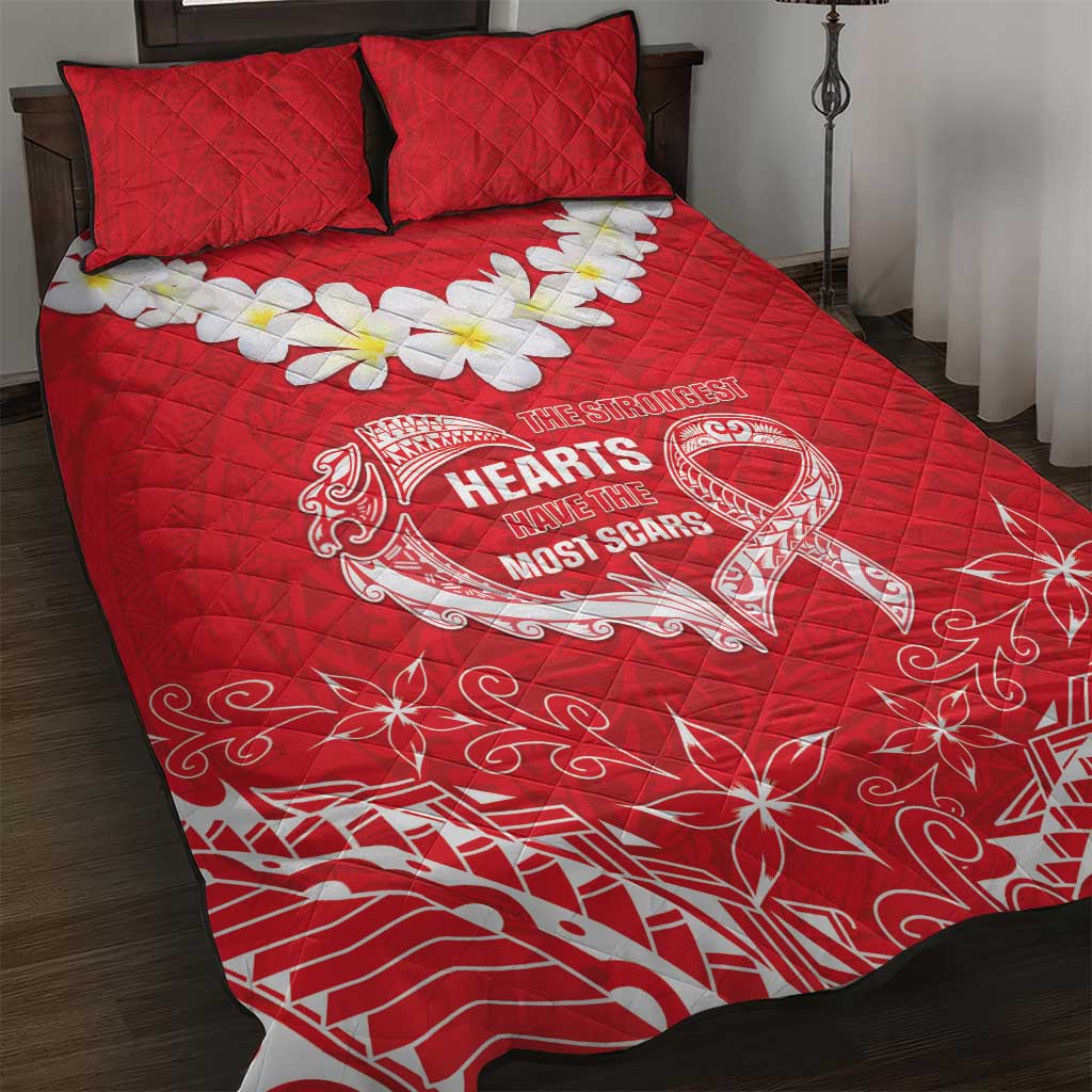 Heart Health Awareness Quilt Bed Set Polynesian Red Ribbon