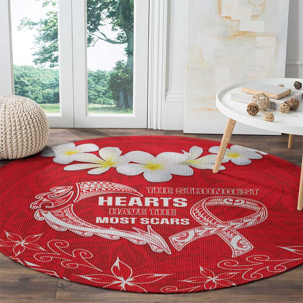 Heart Health Awareness Round Carpet Polynesian Red Ribbon