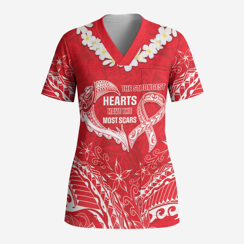 Heart Health Awareness Scrub Top Polynesian Red Ribbon - Polynesian Pride