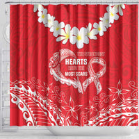 Heart Health Awareness Shower Curtain Polynesian Red Ribbon