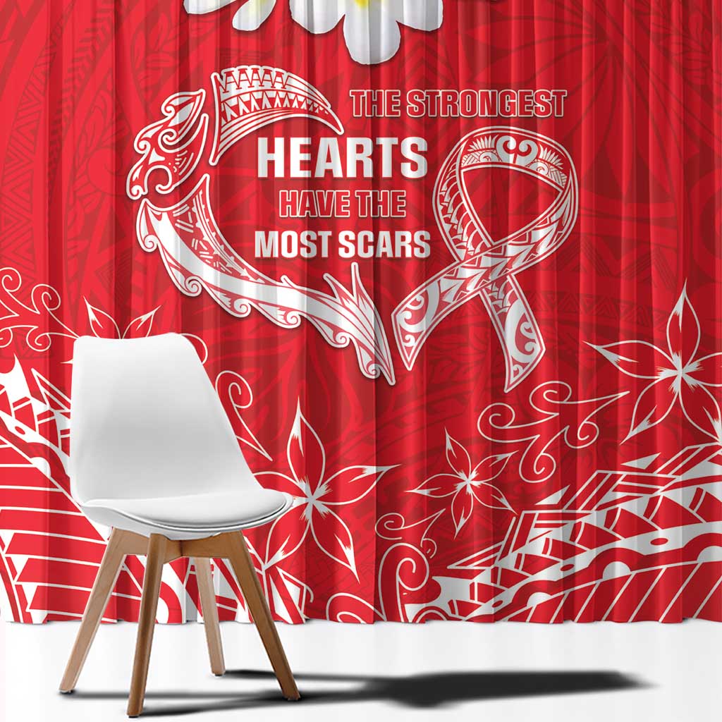Heart Health Awareness Window Curtain Polynesian Red Ribbon