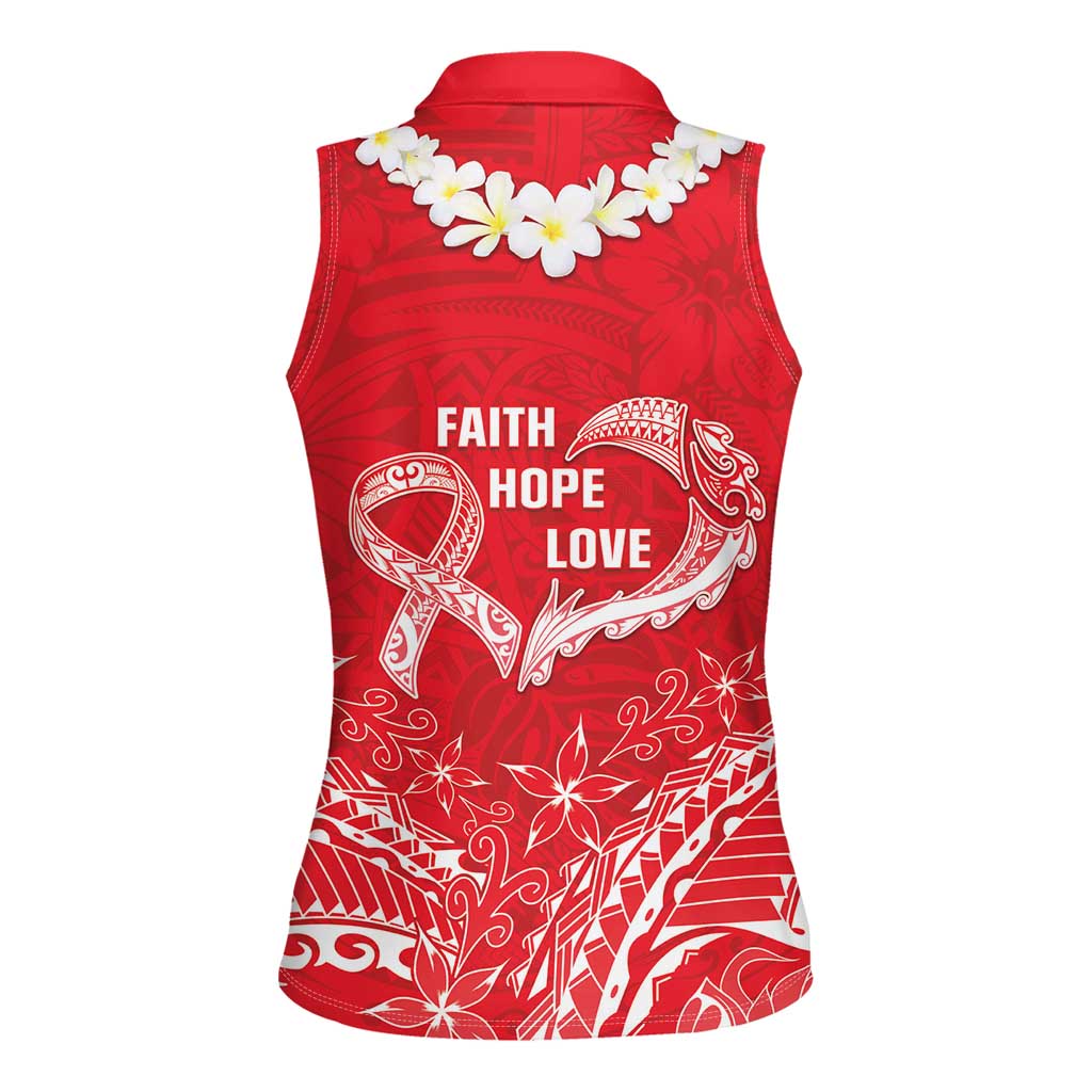 Heart Health Awareness Women Sleeveless Polo Shirt Polynesian Red Ribbon