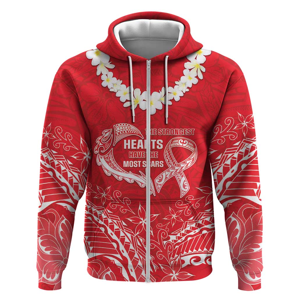Heart Health Awareness Zip Hoodie Polynesian Red Ribbon