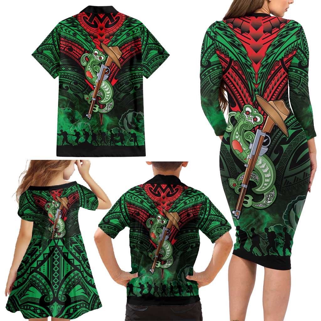 New Zealand ANZAC Day Family Matching Long Sleeve Bodycon Dress and Hawaiian Shirt Aotearoa Hei Tiki LT05 - Polynesian Pride