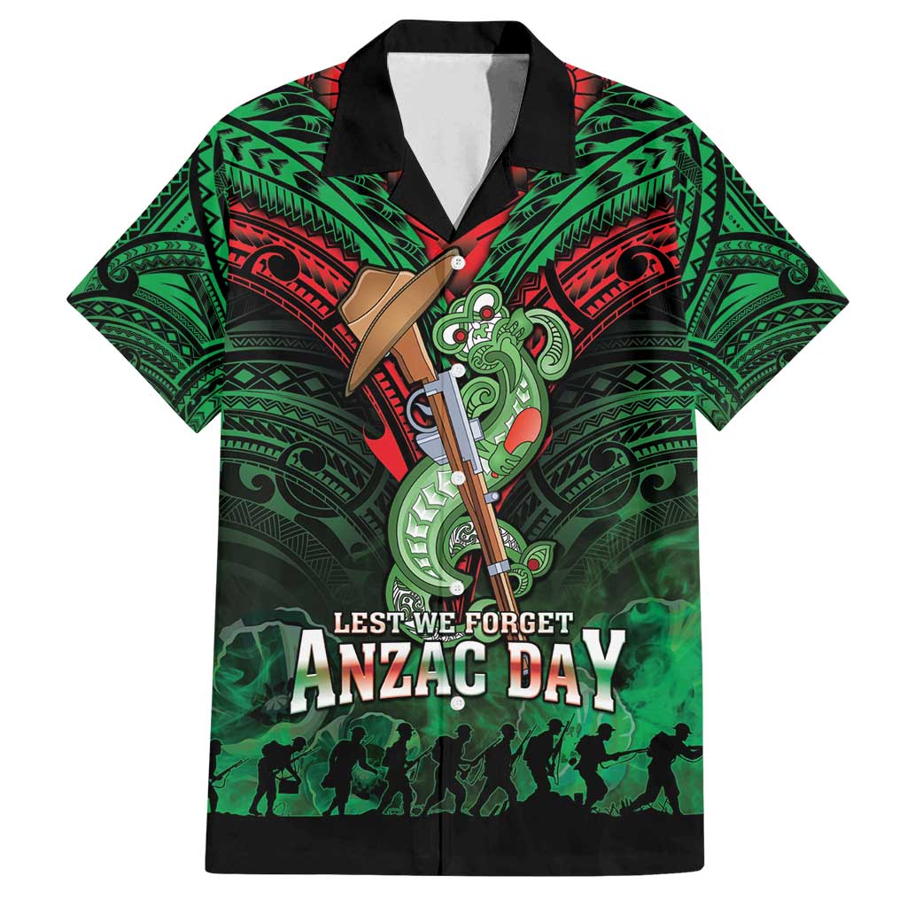 New Zealand ANZAC Day Family Matching Long Sleeve Bodycon Dress and Hawaiian Shirt Aotearoa Hei Tiki LT05 Dad's Shirt - Short Sleeve Green - Polynesian Pride