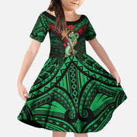 New Zealand ANZAC Day Family Matching Mermaid Dress and Hawaiian Shirt Aotearoa Hei Tiki LT05 Daughter's Dress Green - Polynesian Pride