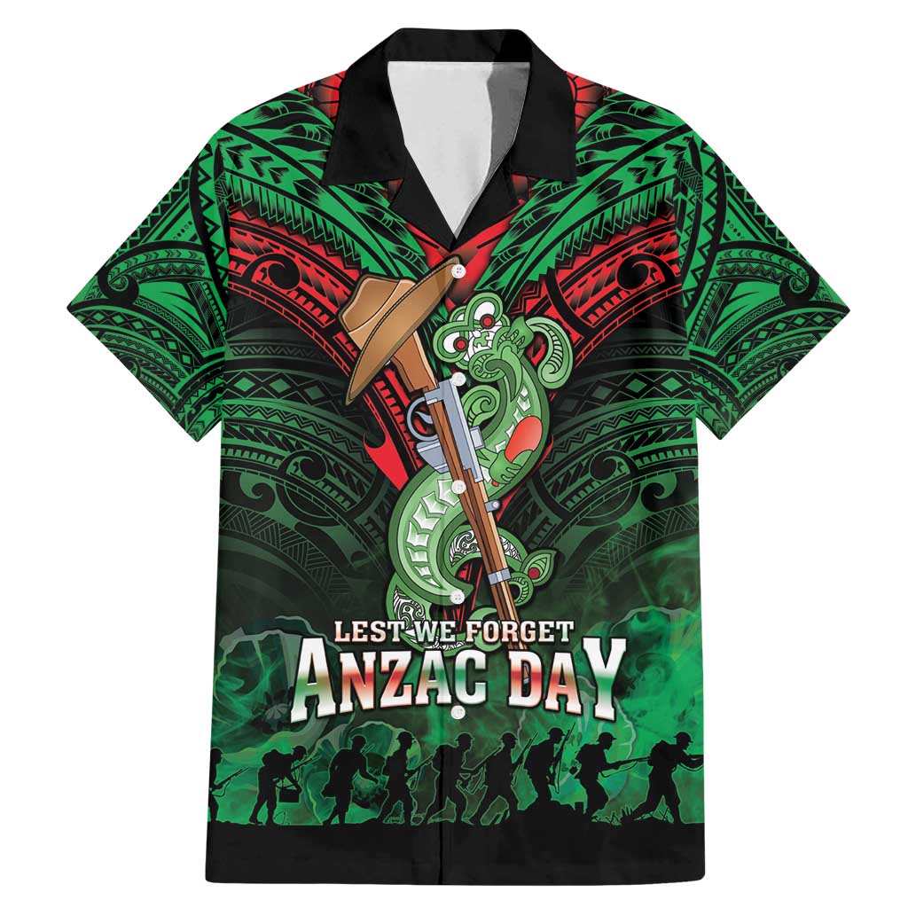 New Zealand ANZAC Day Family Matching Mermaid Dress and Hawaiian Shirt Aotearoa Hei Tiki LT05 Dad's Shirt - Short Sleeve Green - Polynesian Pride