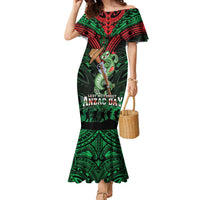 New Zealand ANZAC Day Family Matching Mermaid Dress and Hawaiian Shirt Aotearoa Hei Tiki LT05 Mom's Dress Green - Polynesian Pride