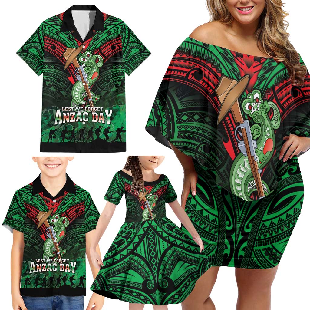 New Zealand ANZAC Day Family Matching Off Shoulder Short Dress and Hawaiian Shirt Aotearoa Hei Tiki LT05 - Polynesian Pride