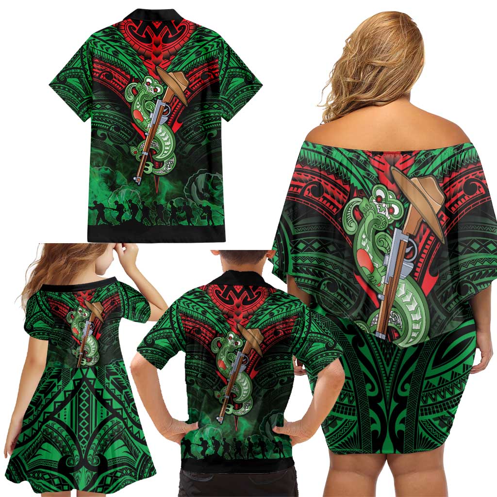 New Zealand ANZAC Day Family Matching Off Shoulder Short Dress and Hawaiian Shirt Aotearoa Hei Tiki LT05 - Polynesian Pride