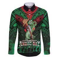 New Zealand ANZAC Day Family Matching Puletasi and Hawaiian Shirt Aotearoa Hei Tiki LT05 Dad's Shirt - Long Sleeve Green - Polynesian Pride
