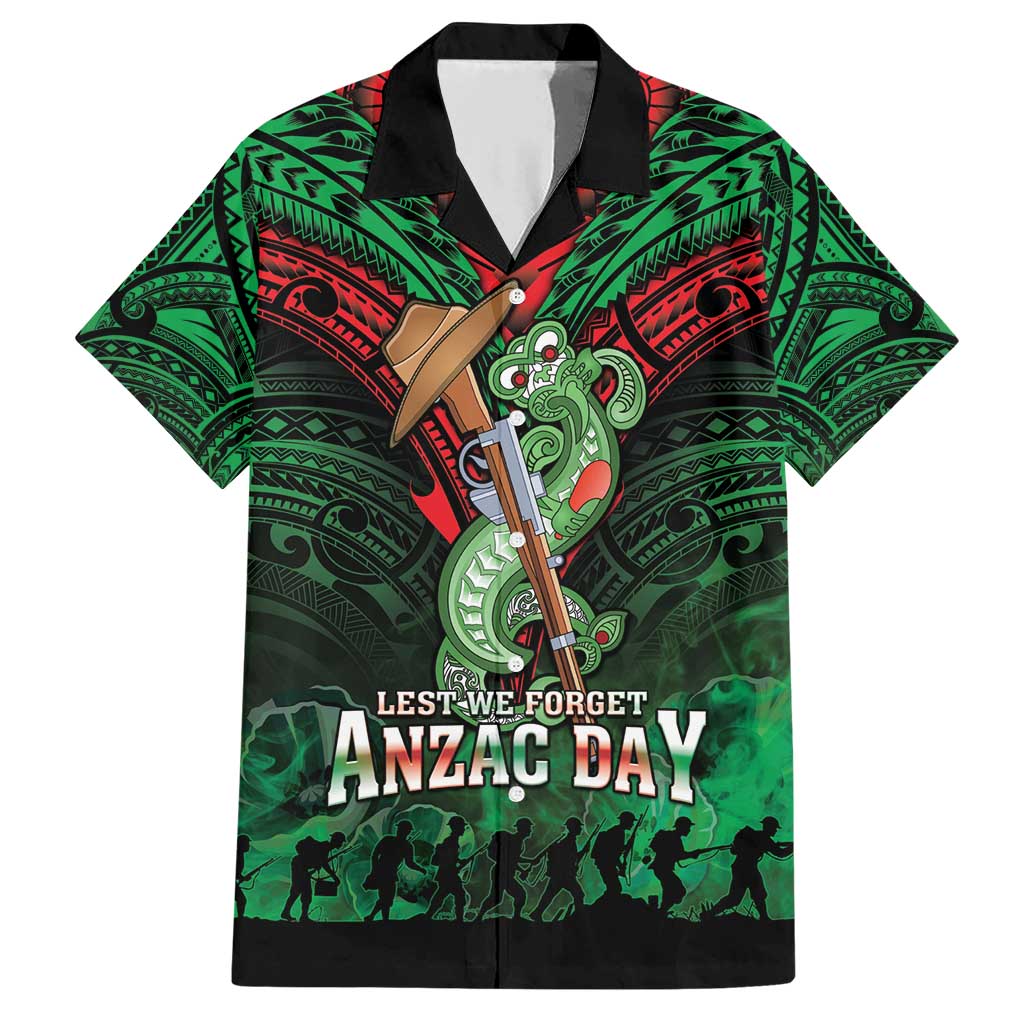 New Zealand ANZAC Day Family Matching Short Sleeve Bodycon Dress and Hawaiian Shirt Aotearoa Hei Tiki LT05 Dad's Shirt - Short Sleeve Green - Polynesian Pride
