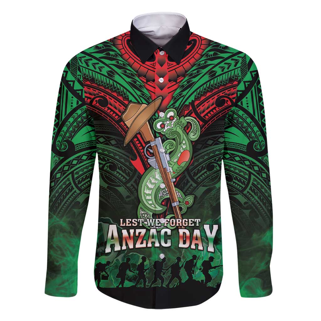 New Zealand ANZAC Day Family Matching Short Sleeve Bodycon Dress and Hawaiian Shirt Aotearoa Hei Tiki LT05 Dad's Shirt - Long Sleeve Green - Polynesian Pride