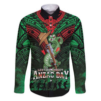 New Zealand ANZAC Day Family Matching Short Sleeve Bodycon Dress and Hawaiian Shirt Aotearoa Hei Tiki LT05 Dad's Shirt - Long Sleeve Green - Polynesian Pride