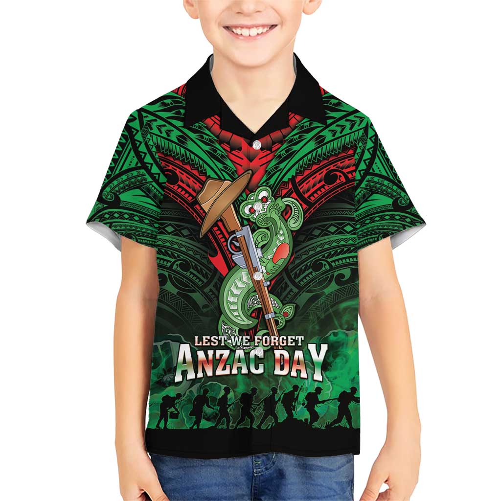 New Zealand ANZAC Day Family Matching Short Sleeve Bodycon Dress and Hawaiian Shirt Aotearoa Hei Tiki LT05 Son's Shirt Green - Polynesian Pride