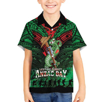 New Zealand ANZAC Day Family Matching Short Sleeve Bodycon Dress and Hawaiian Shirt Aotearoa Hei Tiki LT05 Son's Shirt Green - Polynesian Pride