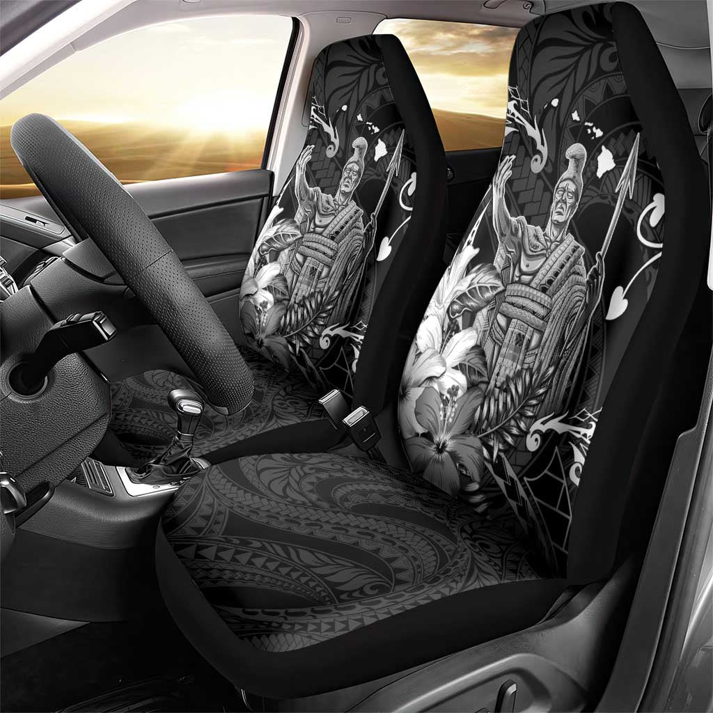 Hawaii King Kamehameha Day Car Seat Cover Polynesian Pattern Mix Hibiscus Black