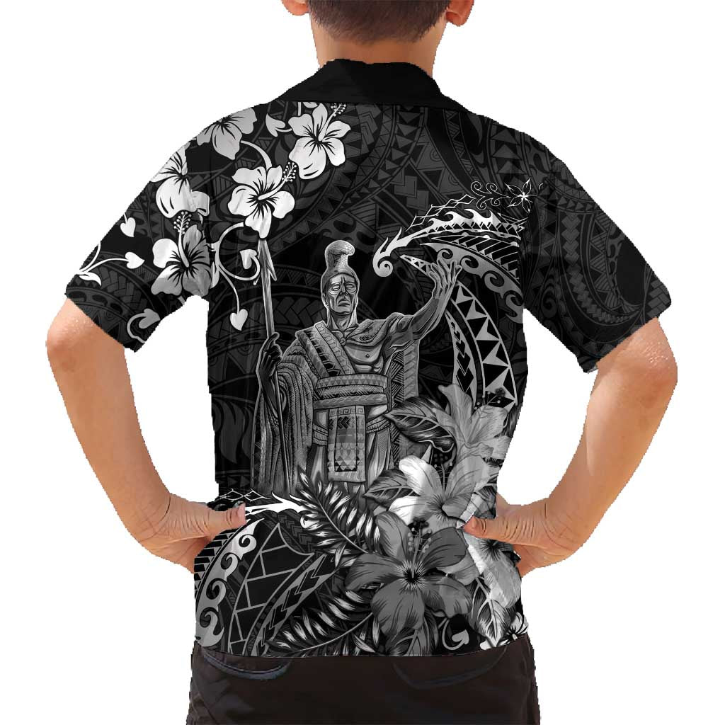 Hawaii King Kamehameha Day Family Matching Off Shoulder Short Dress and Hawaiian Shirt Polynesian Pattern Mix Hibiscus Black