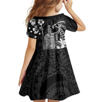 Hawaii King Kamehameha Day Family Matching Off Shoulder Short Dress and Hawaiian Shirt Polynesian Pattern Mix Hibiscus Black