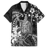 Hawaii King Kamehameha Day Family Matching Off Shoulder Short Dress and Hawaiian Shirt Polynesian Pattern Mix Hibiscus Black