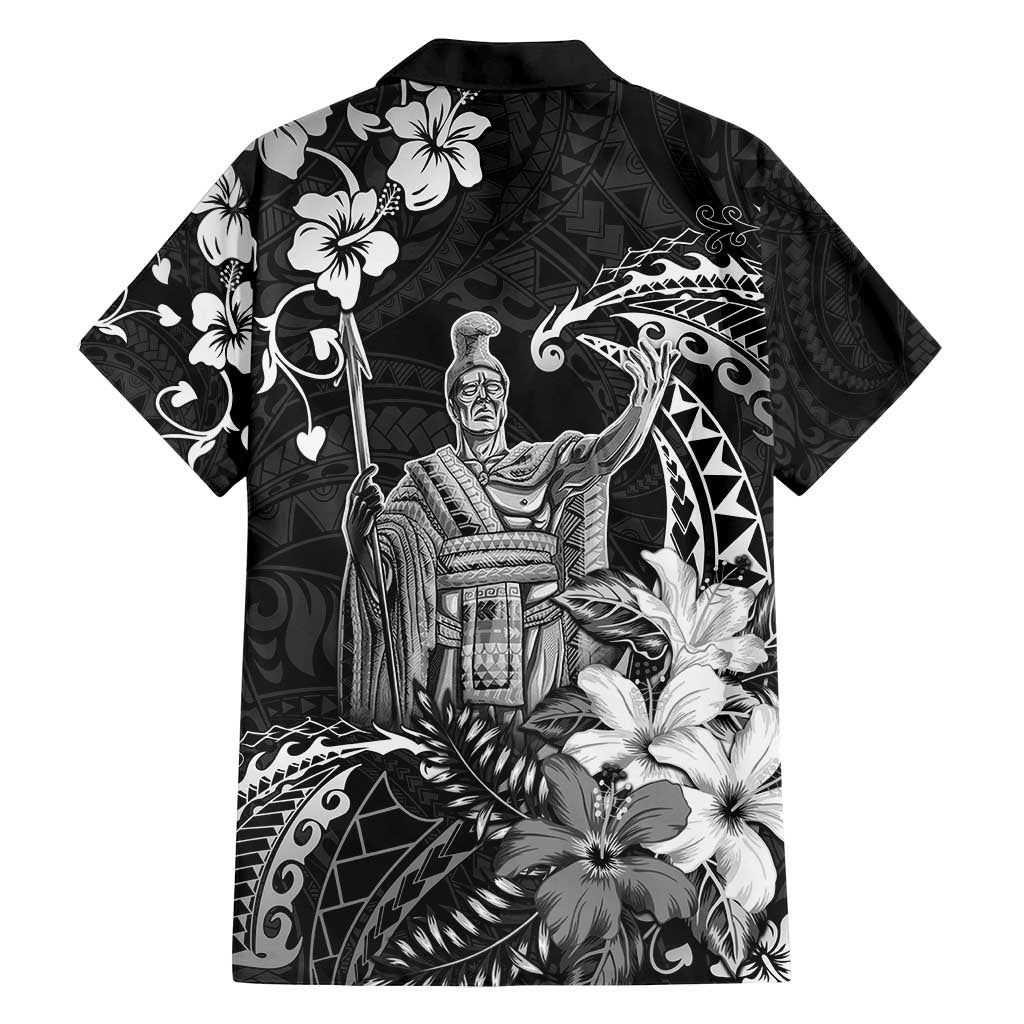 Hawaii King Kamehameha Day Family Matching Off Shoulder Short Dress and Hawaiian Shirt Polynesian Pattern Mix Hibiscus Black