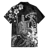 Hawaii King Kamehameha Day Family Matching Off Shoulder Short Dress and Hawaiian Shirt Polynesian Pattern Mix Hibiscus Black