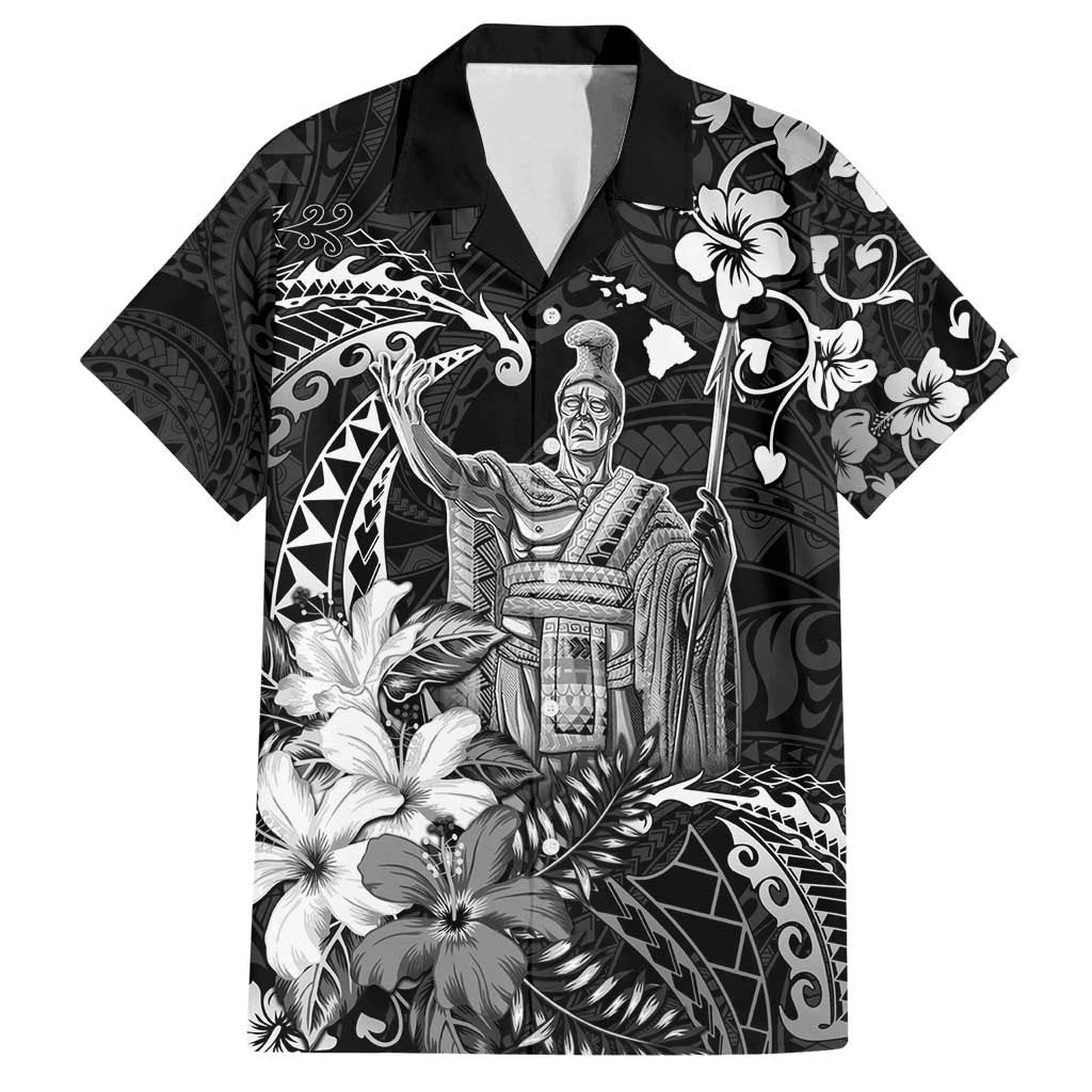 Hawaii King Kamehameha Day Family Matching Puletasi and Hawaiian Shirt Polynesian Pattern Mix Hibiscus Black